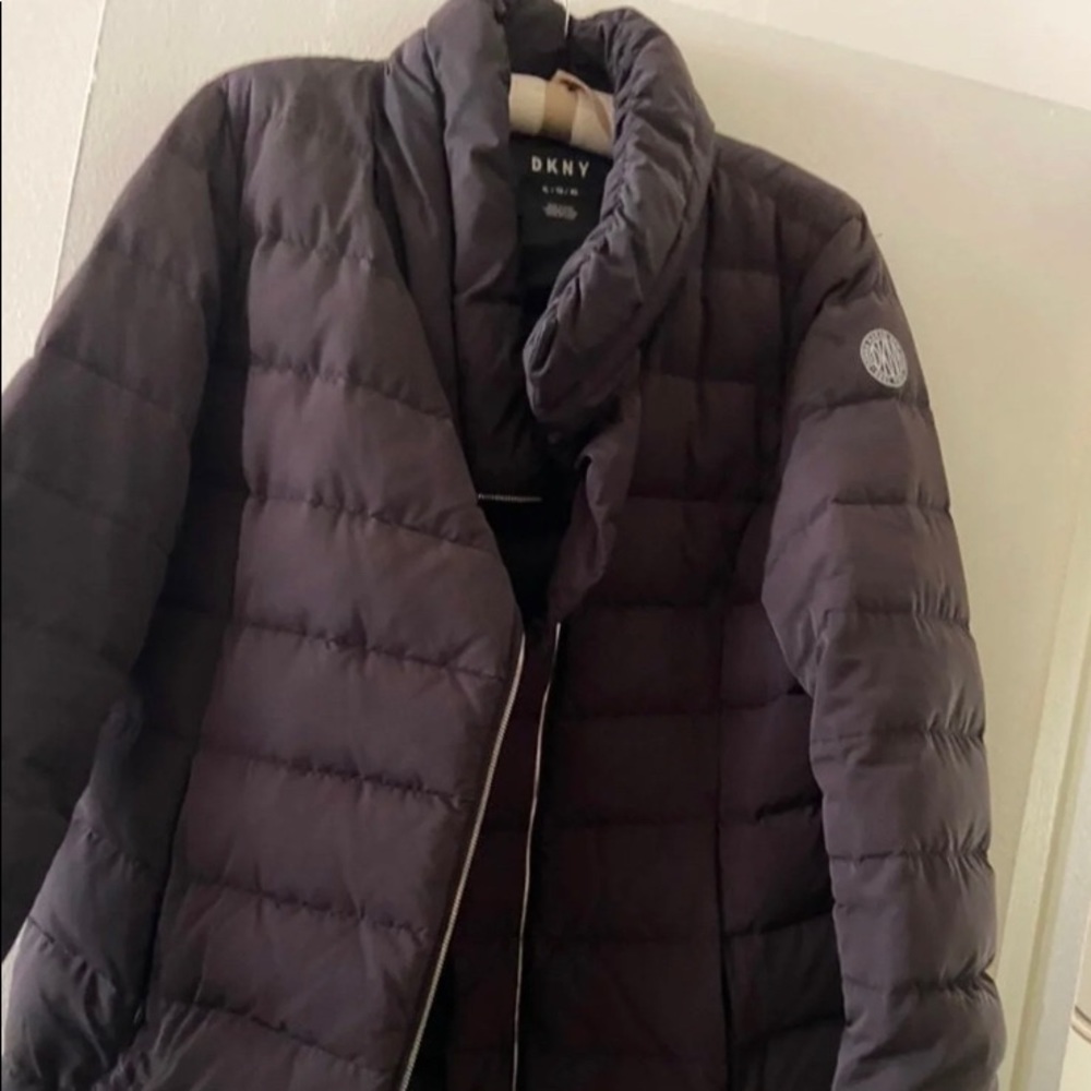 DKNY Asymmetrical Hooded Packable Down Coat